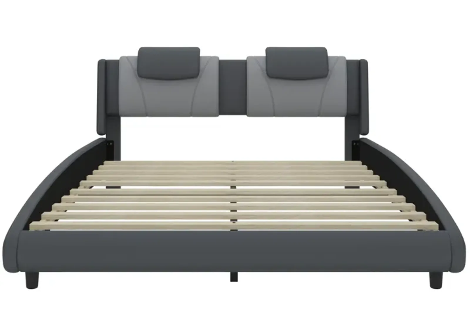 Merax Faux Leather Platform Bed with Adjustable Headboard