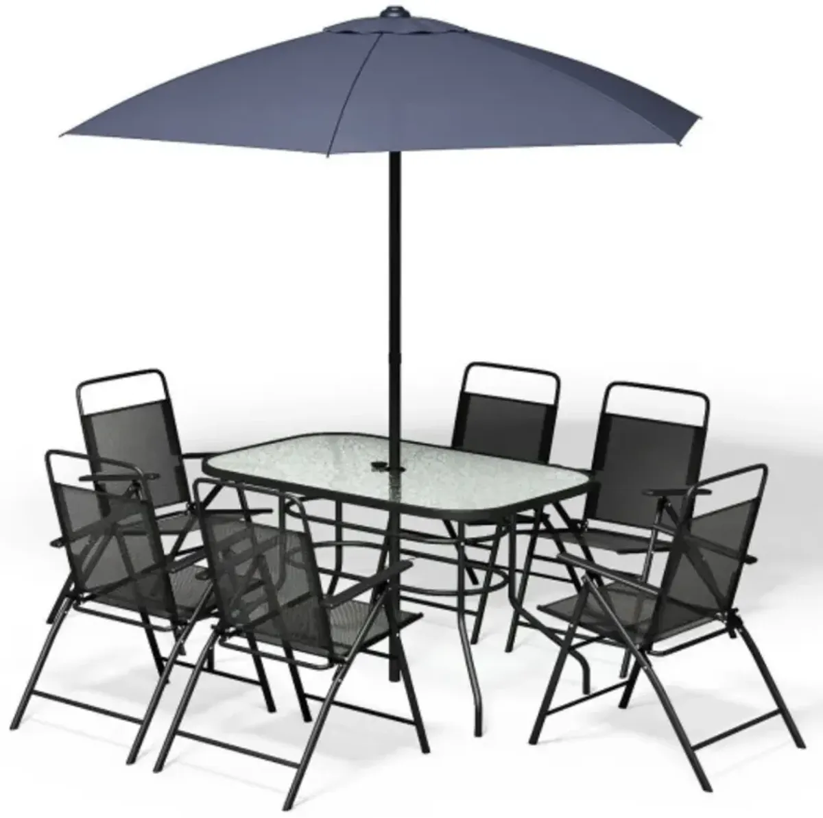 8 pcs Outdoor Patio Square Folding Furniture Set with Umbrella