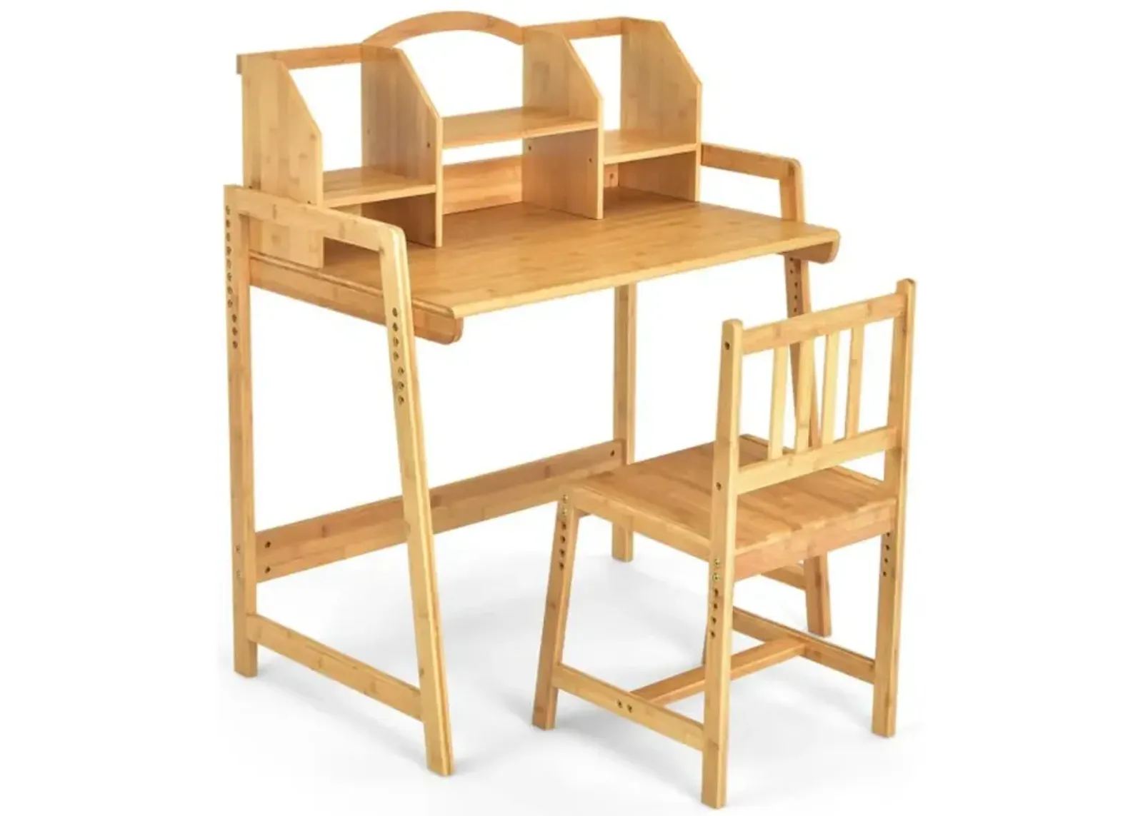 Hivvago Bamboo Kids Study Desk and Chair Set with Bookshelf