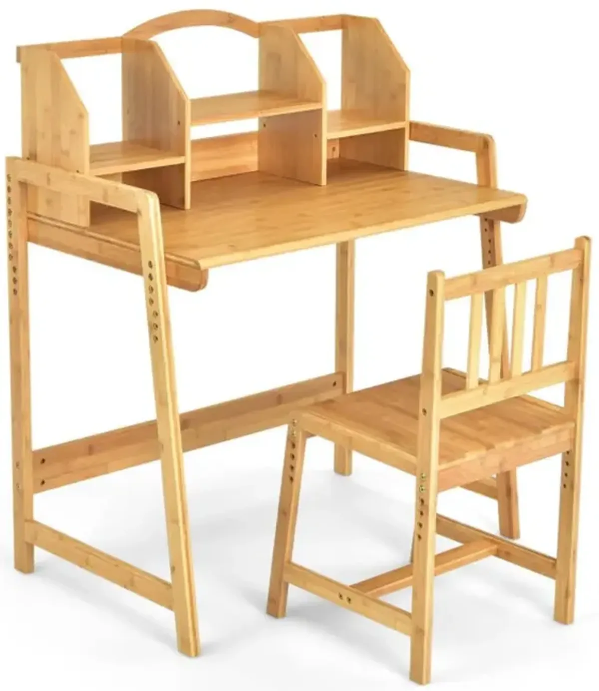 Hivvago Bamboo Kids Study Desk and Chair Set with Bookshelf