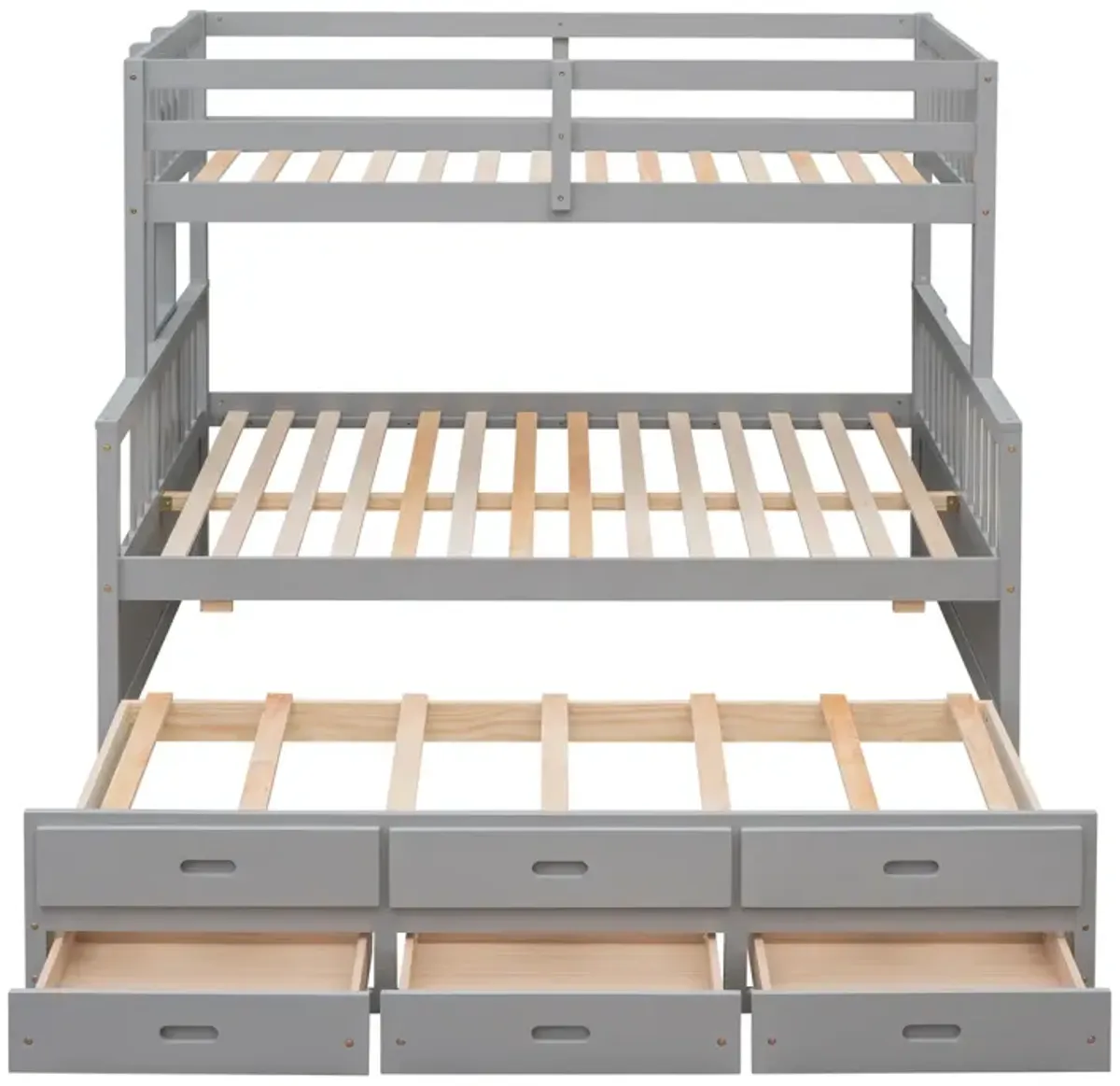 Twin-Over-Full Bunk Bed With Twin Size Trundle, Separable Bunk Bed With Drawers For Bedroom