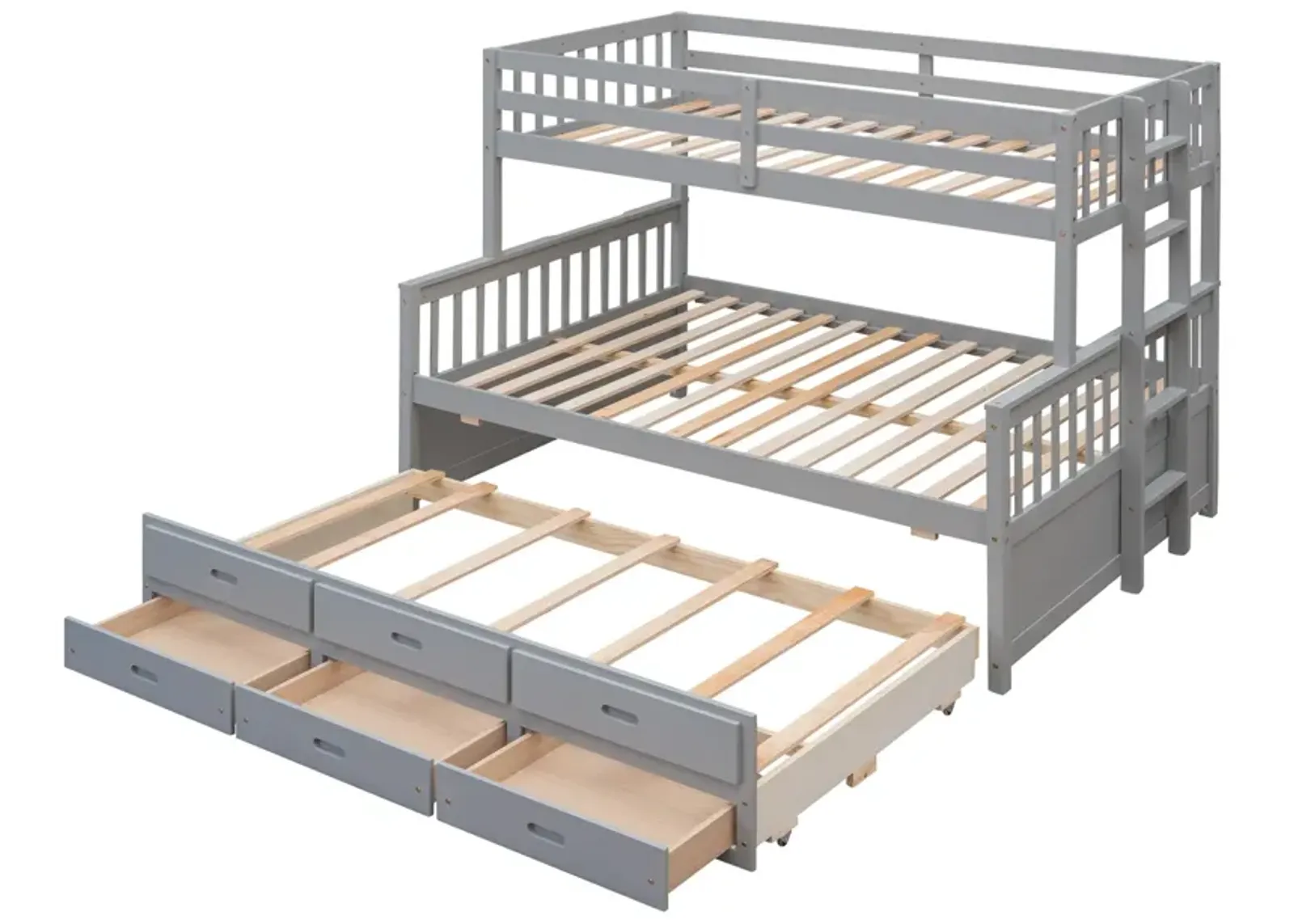 Twin-Over-Full Bunk Bed With Twin Size Trundle, Separable Bunk Bed With Drawers For Bedroom