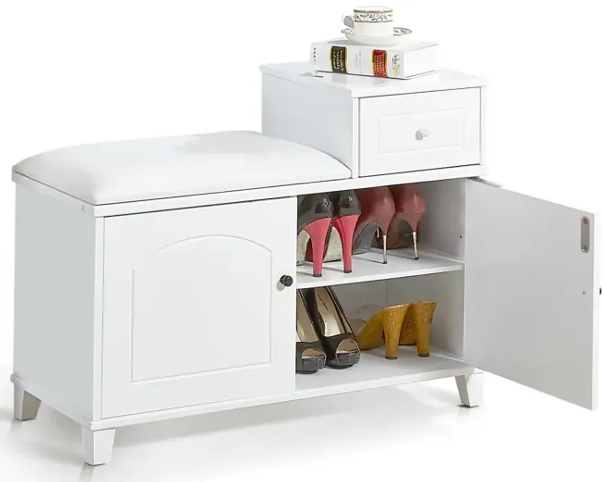 Fireproof Cushioned Shoe Storage Bench with Double Doors