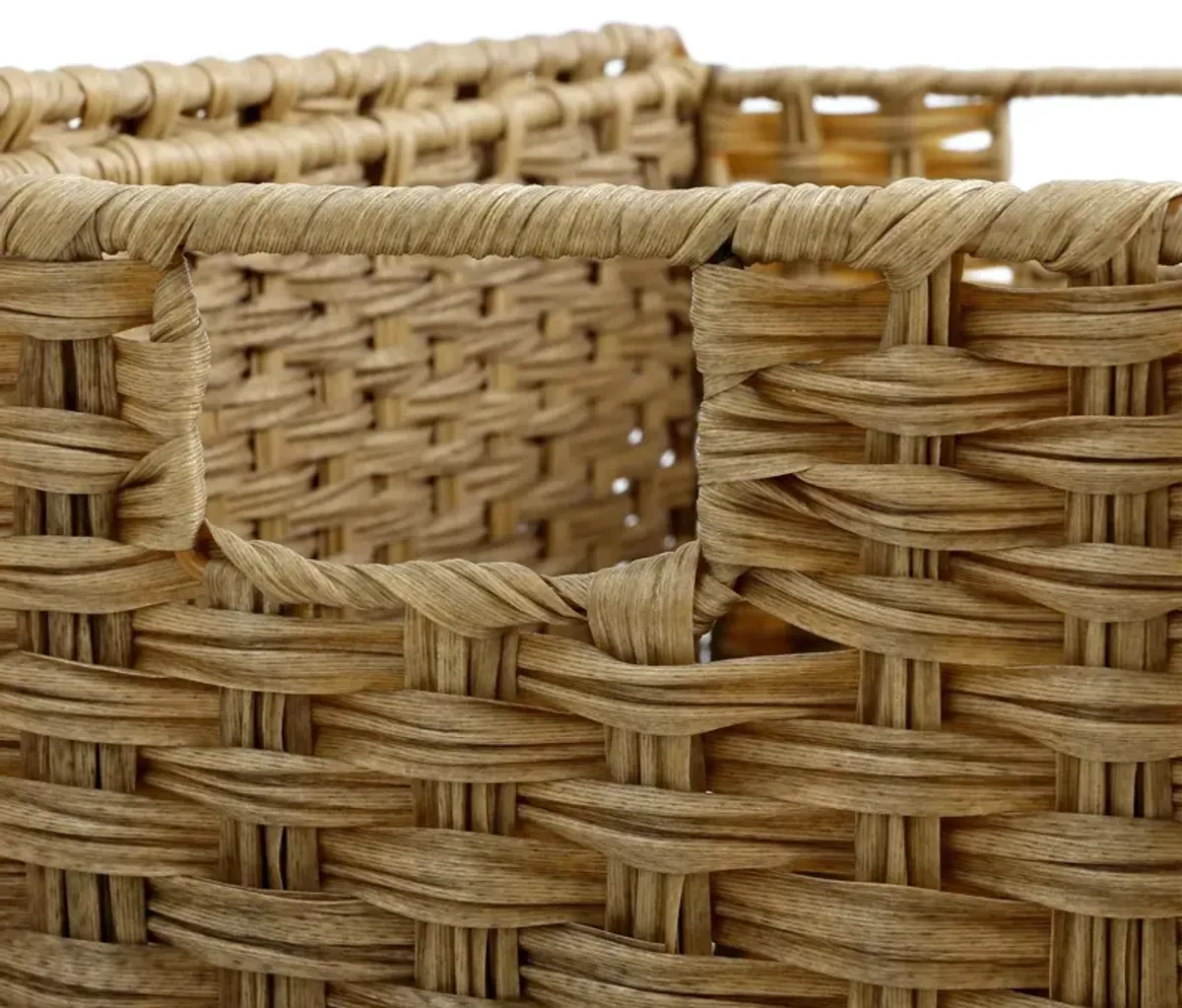 Handwoven Laundry Basket with Lid, 90L Synthetic Rattan Divided Clothes Hamper with Handles