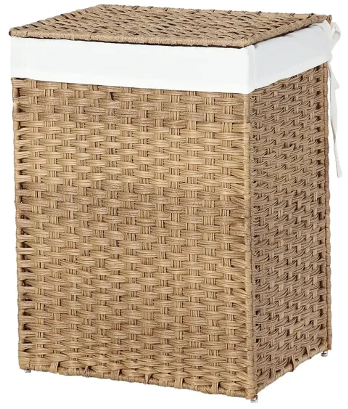 Handwoven Laundry Basket with Lid, 90L Synthetic Rattan Divided Clothes Hamper with Handles