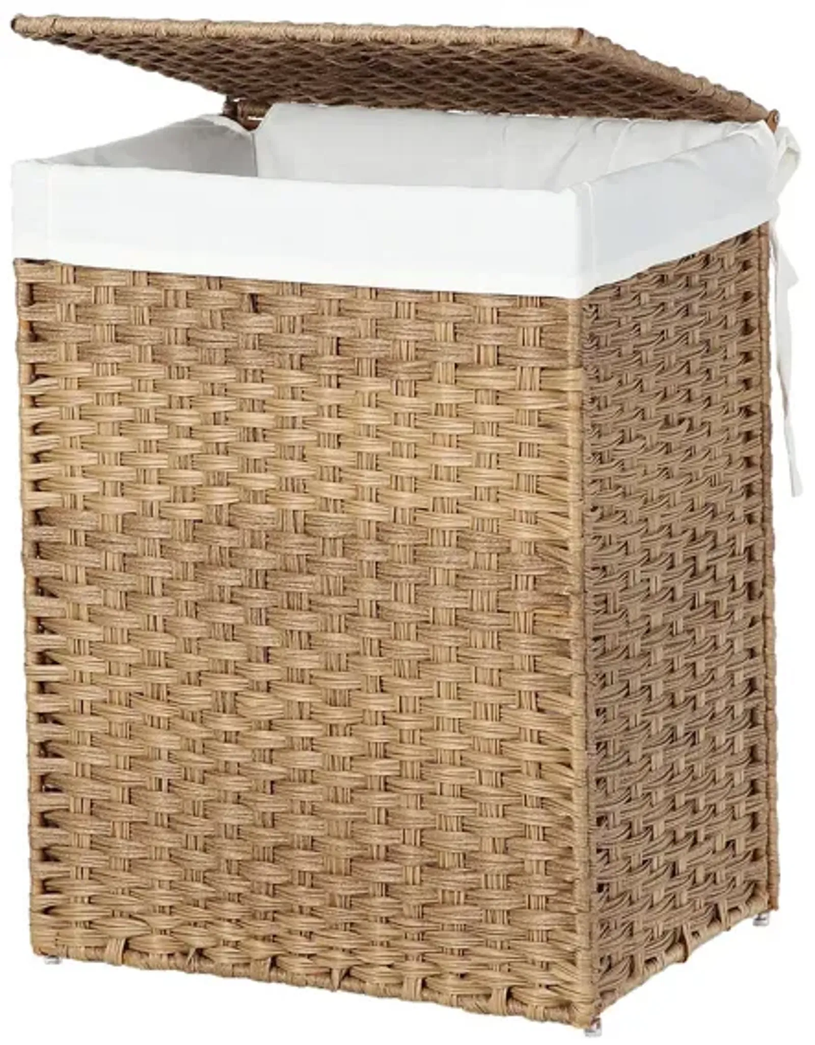 Handwoven Laundry Basket with Lid, 90L Synthetic Rattan Divided Clothes Hamper with Handles