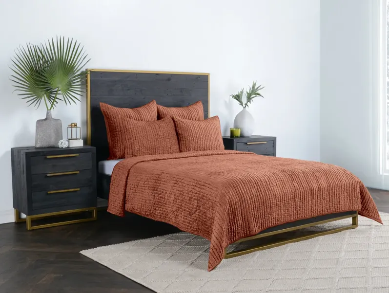 Bari Terracotta 4-Piece King Velvet Quilt Set