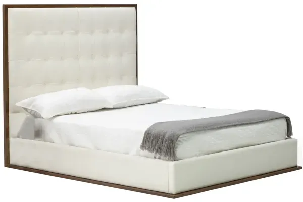 Cid Jess King Platform Bed, Tufted Faux Leather Upholstery, White, Brown - Benzara