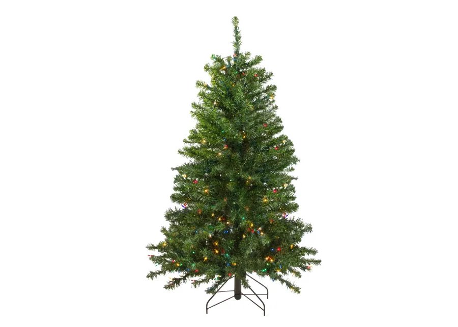 4' Pre-Lit Full Canadian Pine Artificial Christmas Tree  Multicolor Lights