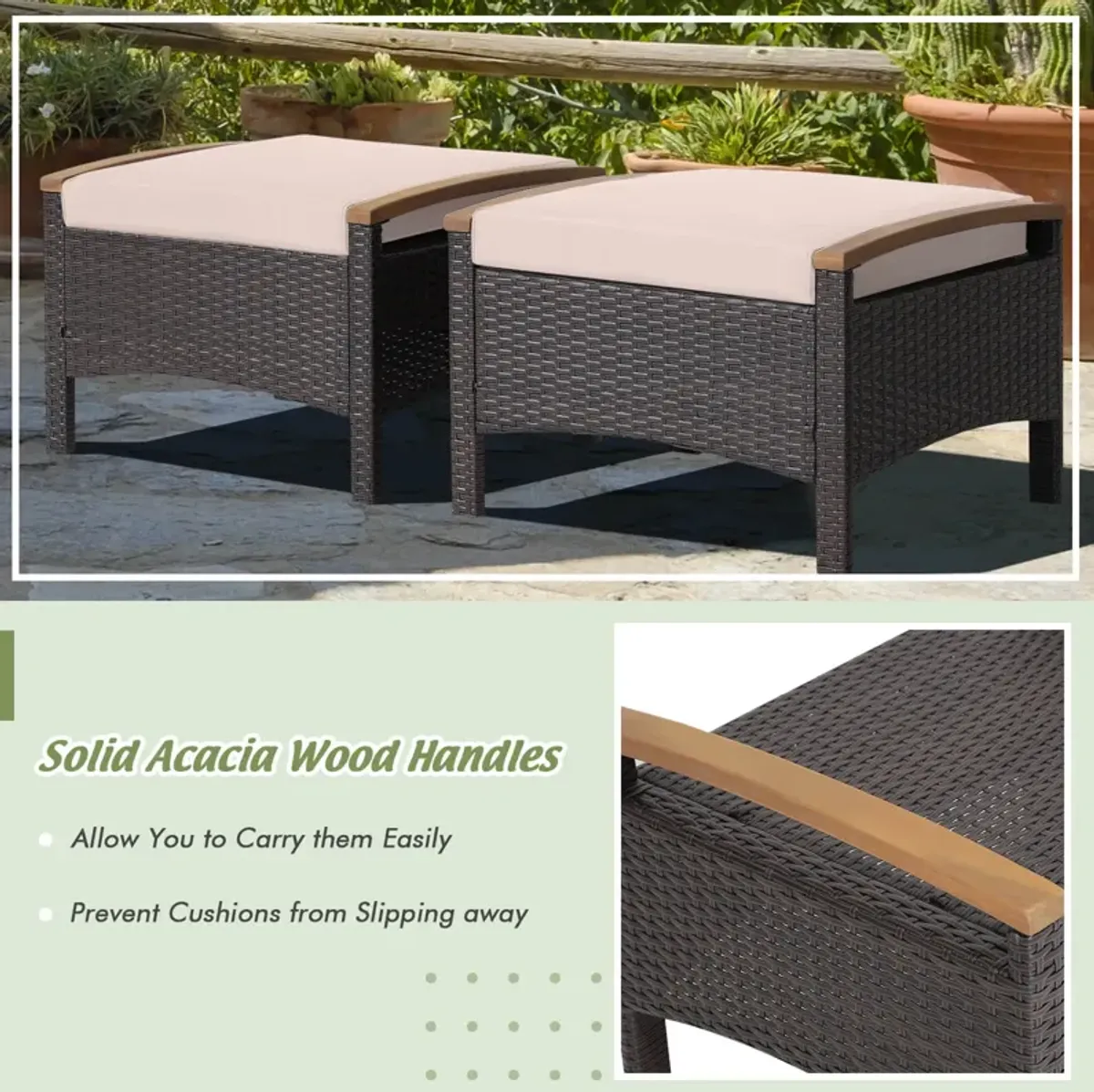 Set of 2 Fade-Resistant Wicker Patio Ottoman