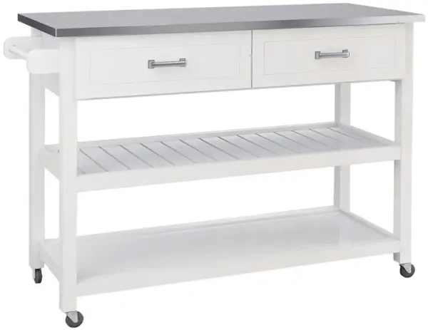 Streamdale Stainless Steel Table Top White Kicthen Cart With Two Drawers