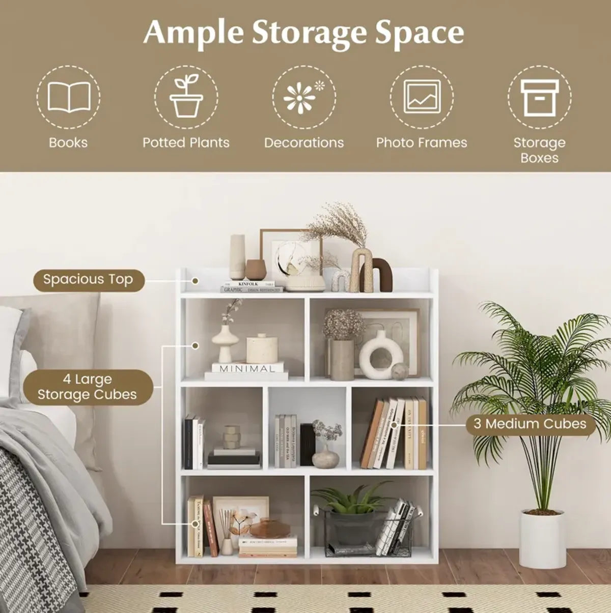 7 Cubes Open-back Bookshelf with Anti-Toppling Devices