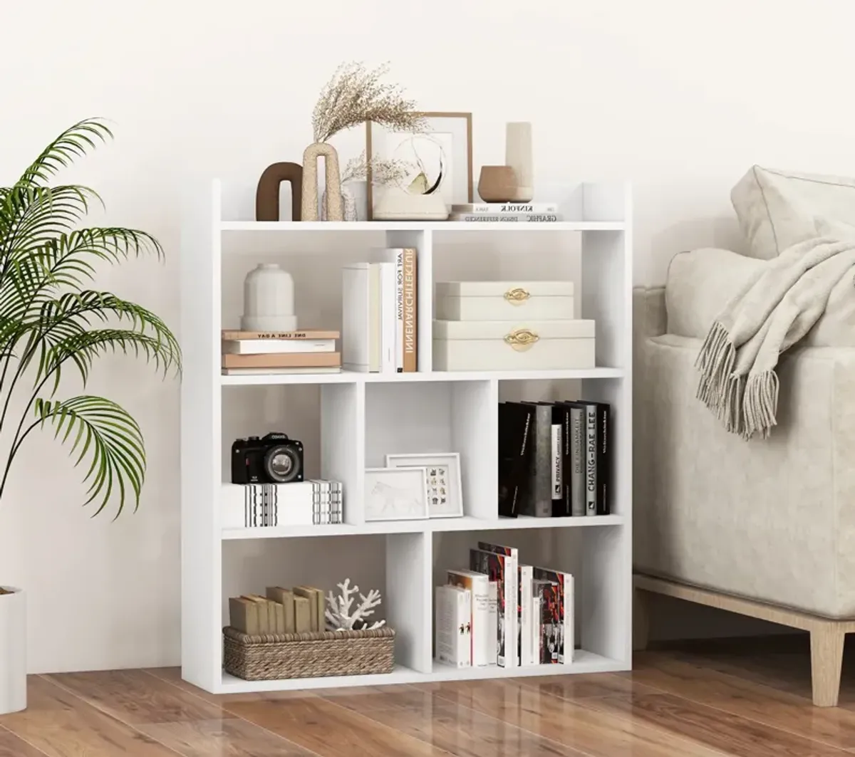 7 Cubes Open-back Bookshelf with Anti-Toppling Devices