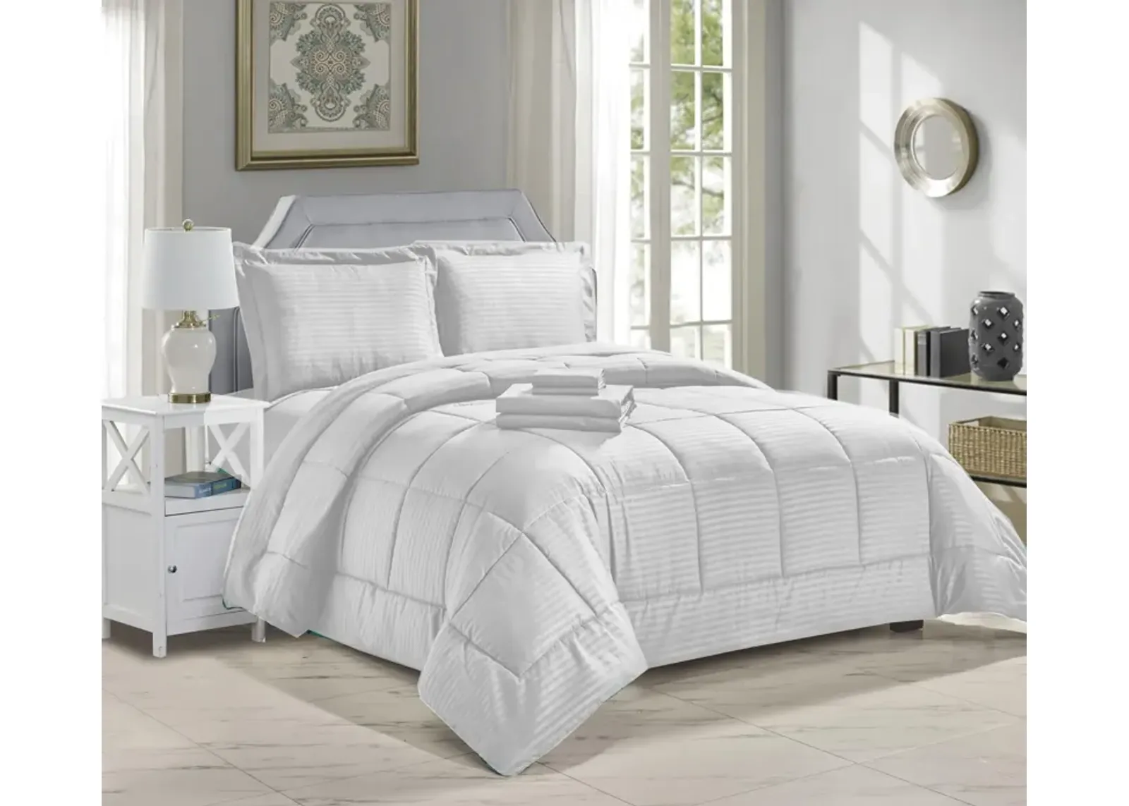 Embossed 8-Pieces Stripe All Season Ultra Soft High Quality Microplush Comforter Set