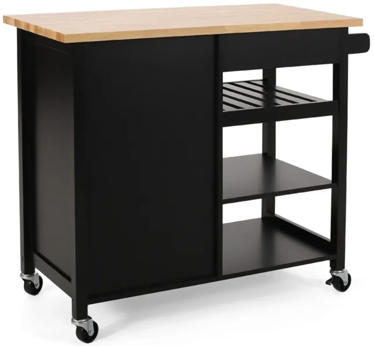 Rolling Kitchen Bar Cart, 3 Shelves, Cabinet, 42 Inch Black and Brown - Benzara