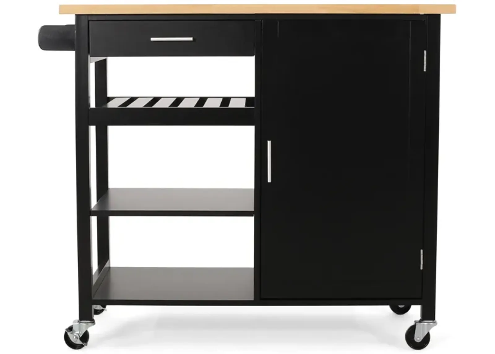 Rolling Kitchen Bar Cart, 3 Shelves, Cabinet, 42 Inch Black and Brown - Benzara