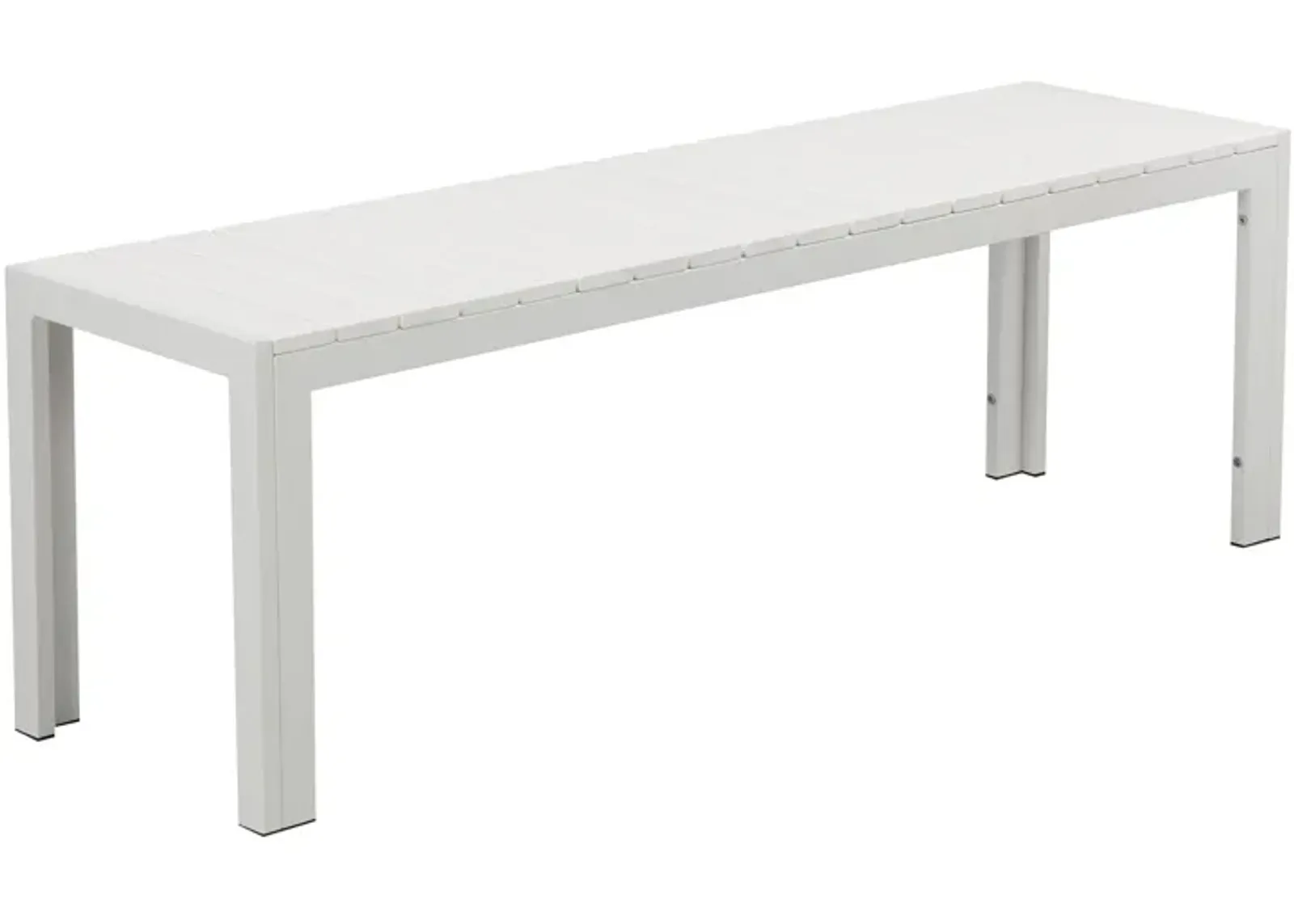 Theo 53 Inch Outdoor Bench, White Aluminum Frame, Plank Style Seat Surface-Benzara