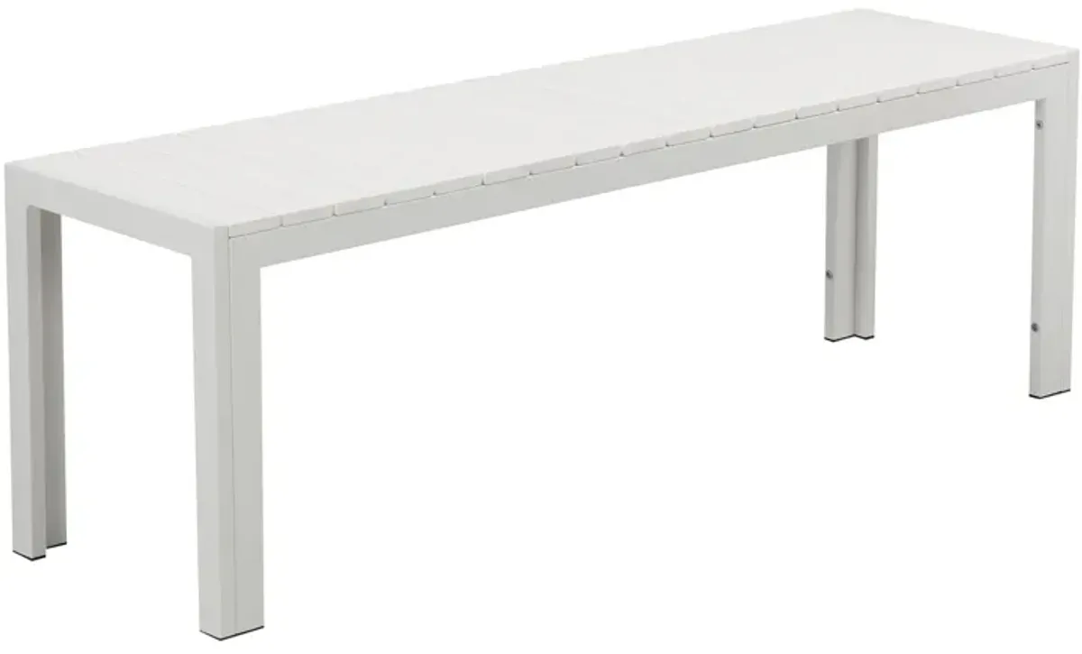 Theo 53 Inch Outdoor Bench, White Aluminum Frame, Plank Style Seat Surface-Benzara