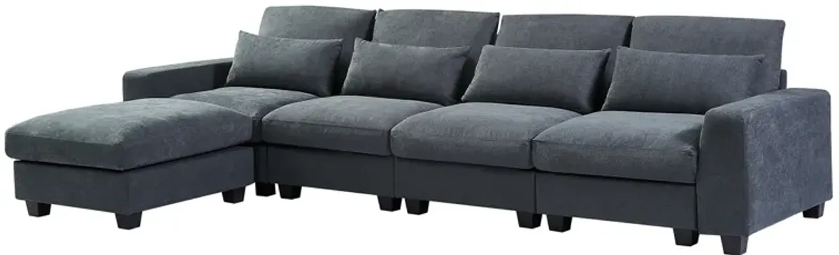 Modern Large L-Shaped Feather Filled Sectional Sofa, Convertible Sofa Couch With Reversible Chaise