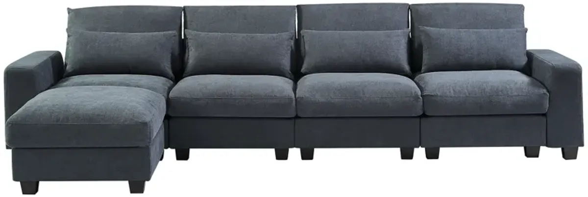 Modern Large L-Shaped Feather Filled Sectional Sofa, Convertible Sofa Couch With Reversible Chaise