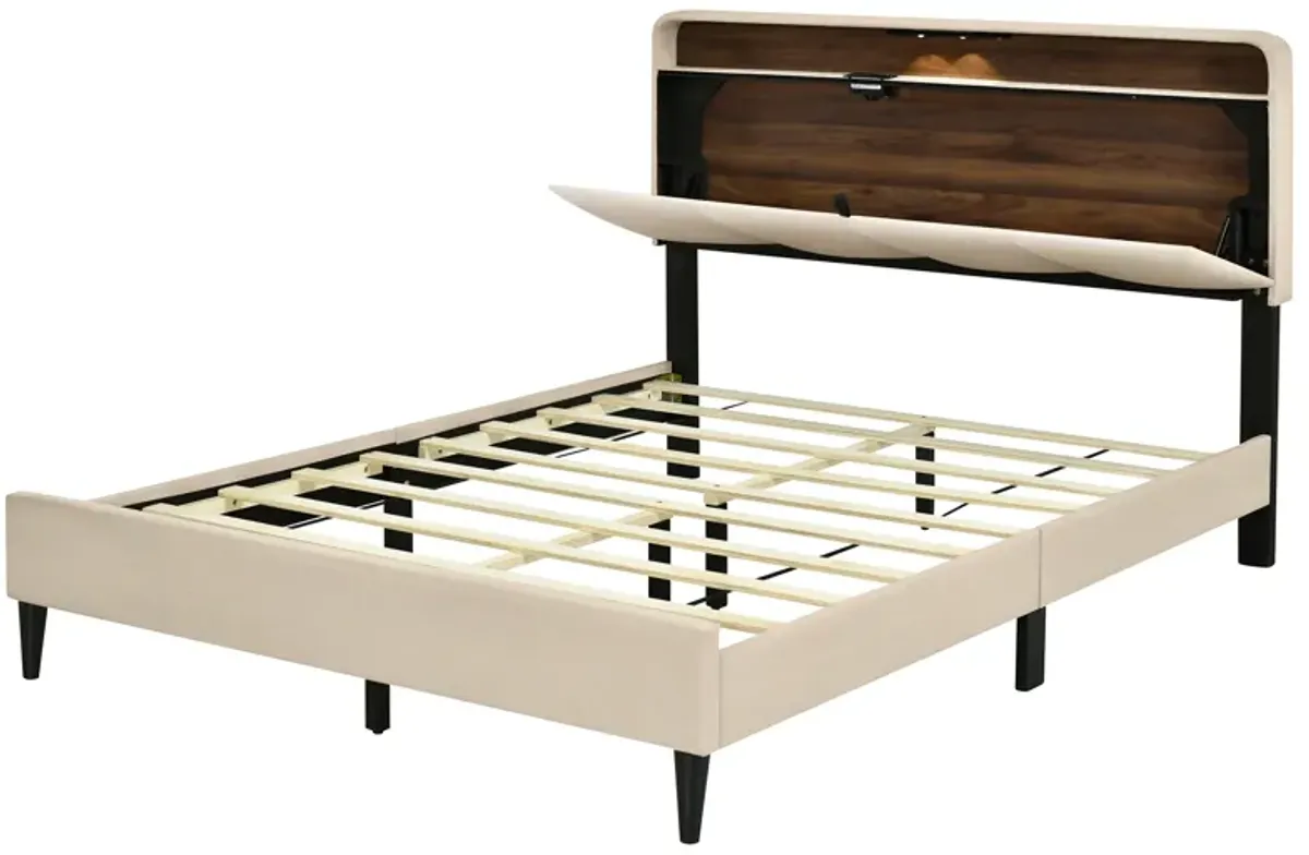 Merax Upholstered Platform Bed with Storage Headboard