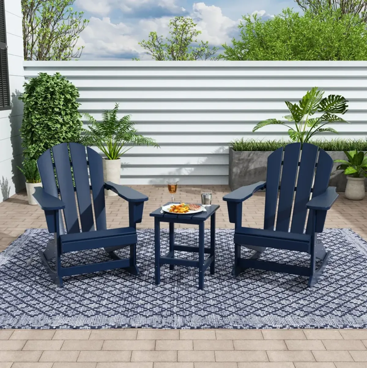 WestinTrends 3-Piece Outdoor Patio Rocking Adirondack Chairs with Side Table Set