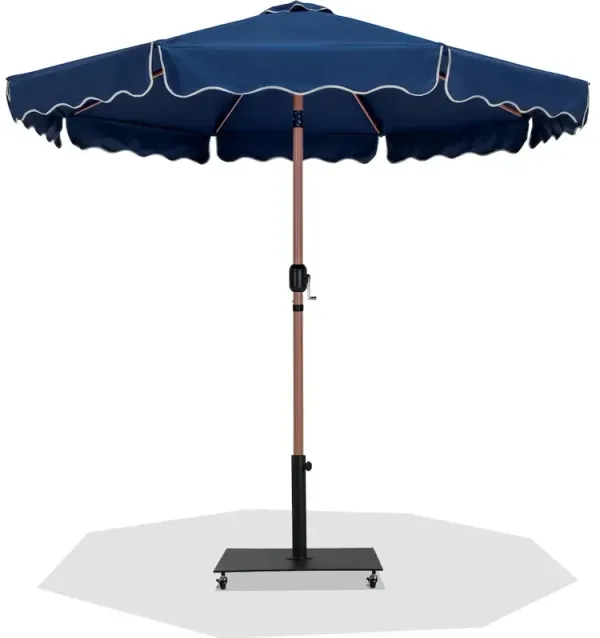 Meridian Furniture Amalfi Navy With Cream Piping / Matte Black Metal Patio Umbrella with Base Sets