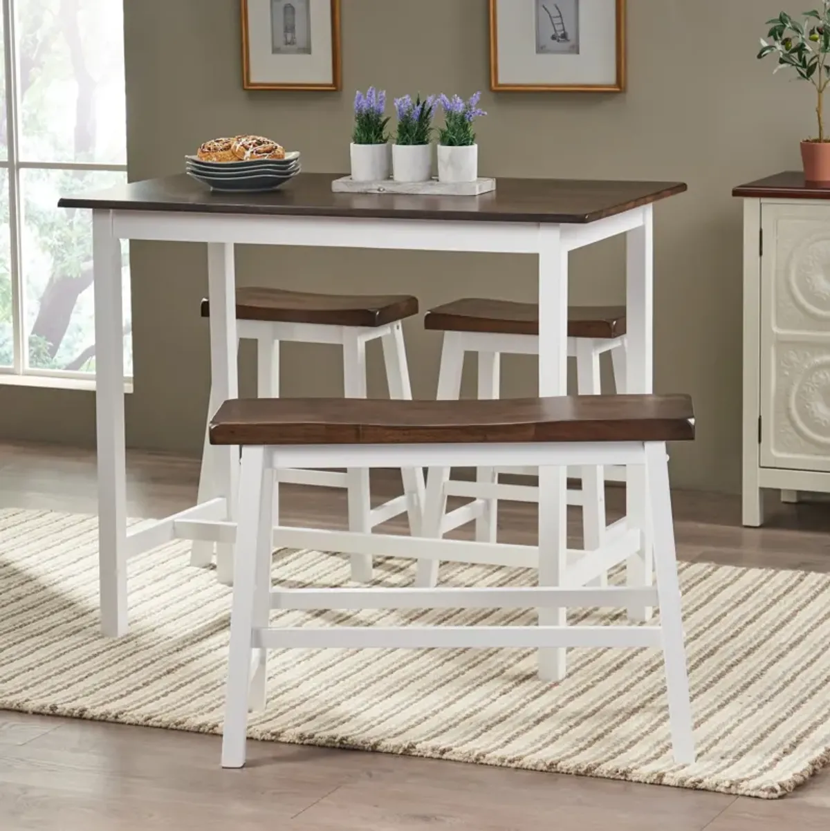 Merax  Farmhouse 4 Pieces  Dining Table Chair Bench Set