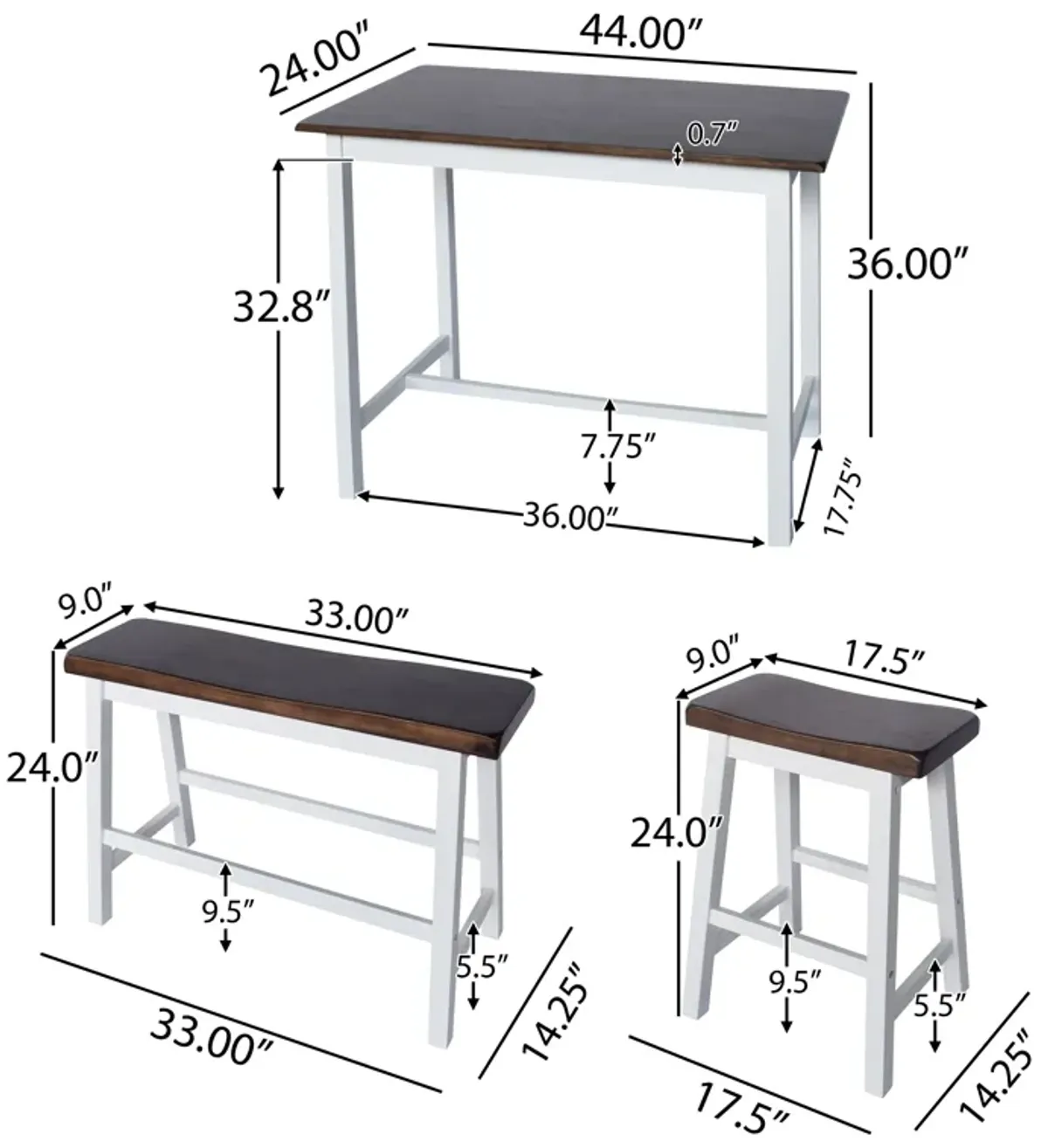 Merax  Farmhouse 4 Pieces  Dining Table Chair Bench Set