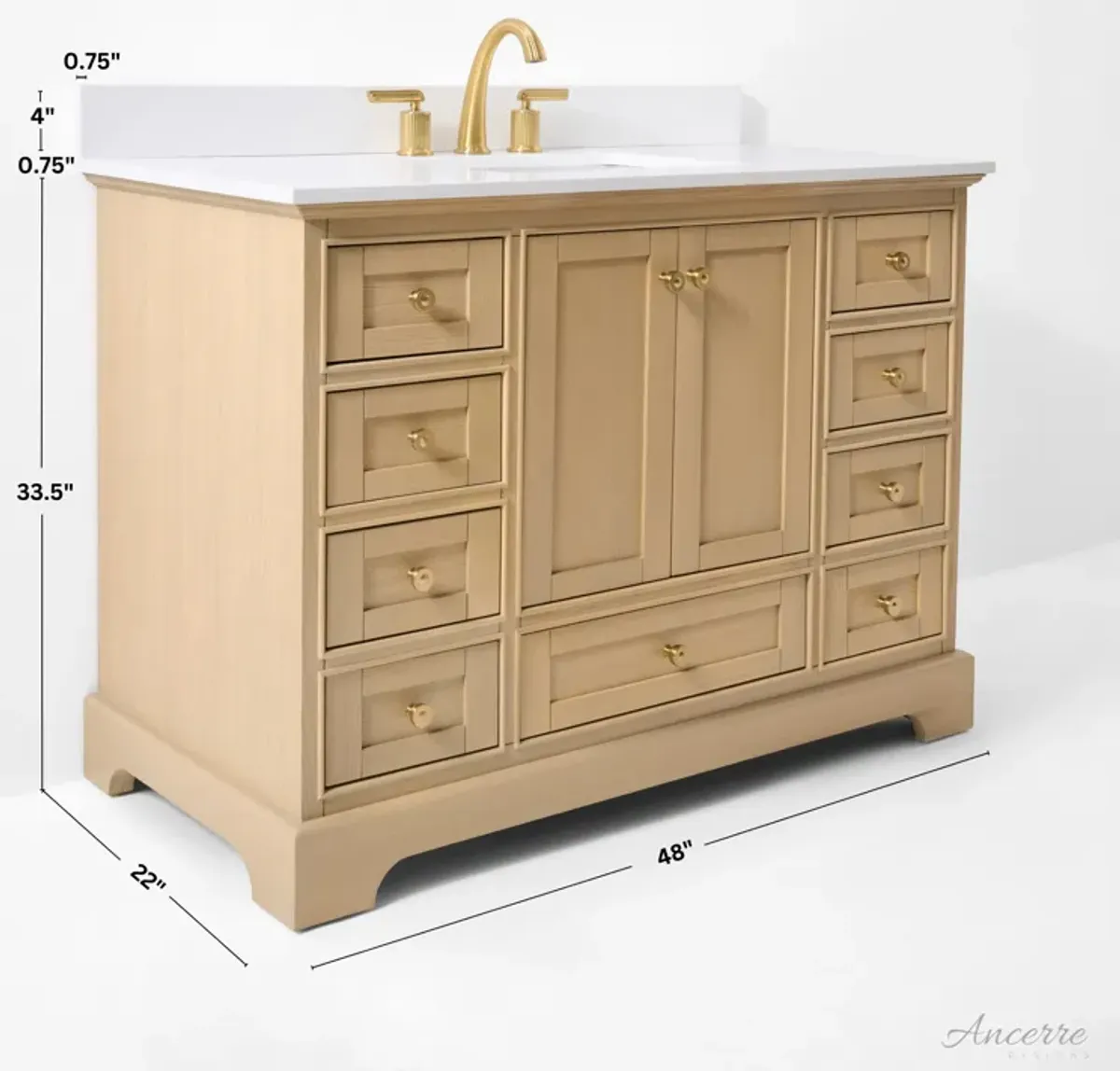 Audrey 48 in. Bath Vanity Set in Oak finish with white quartz Vanity Top and White Undermount Basin