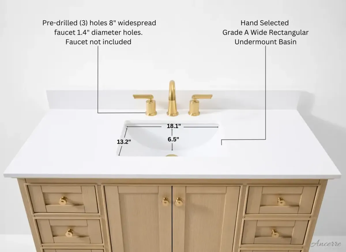 Audrey 48 in. Bath Vanity Set in Oak finish with white quartz Vanity Top and White Undermount Basin