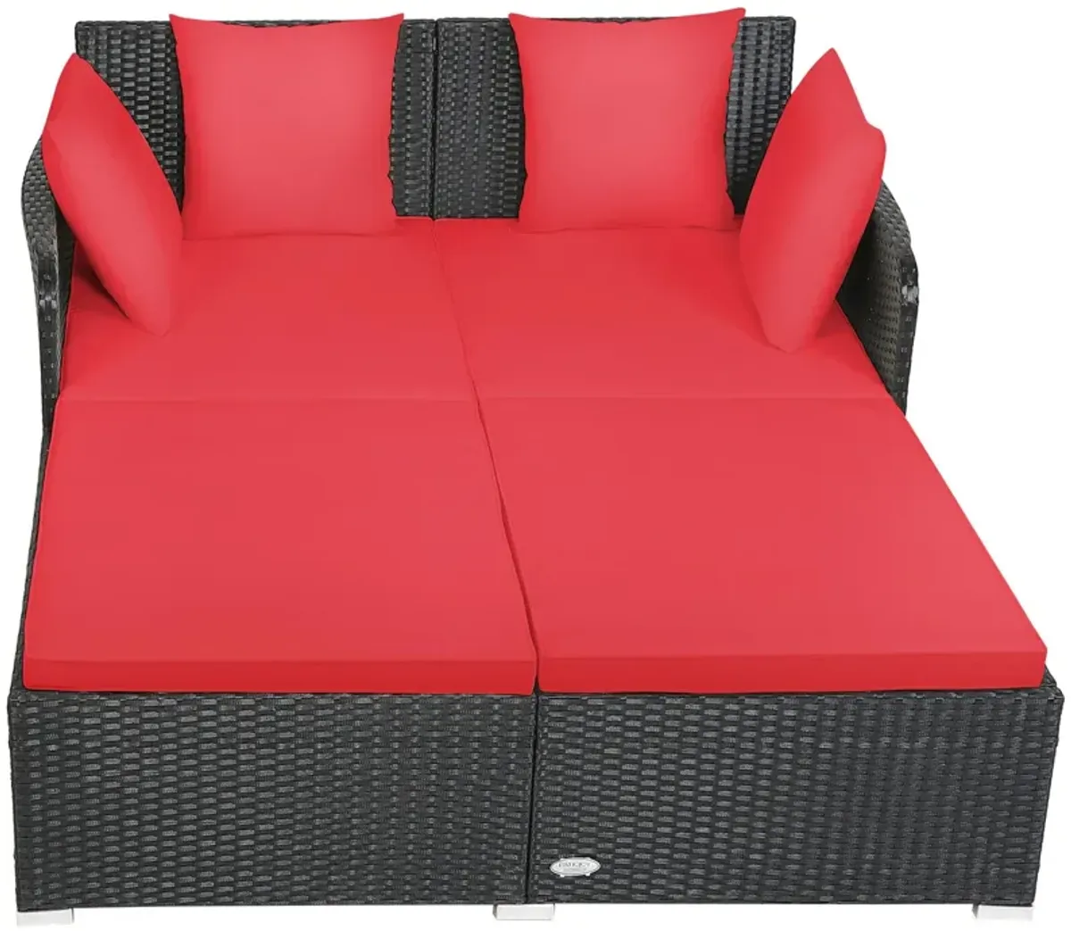 Spacious Outdoor Rattan Daybed with Upholstered Cushions and Pillows