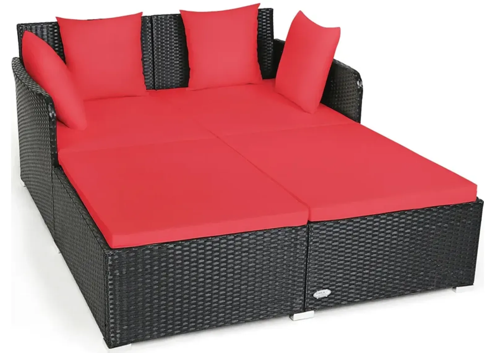 Spacious Outdoor Rattan Daybed with Upholstered Cushions and Pillows