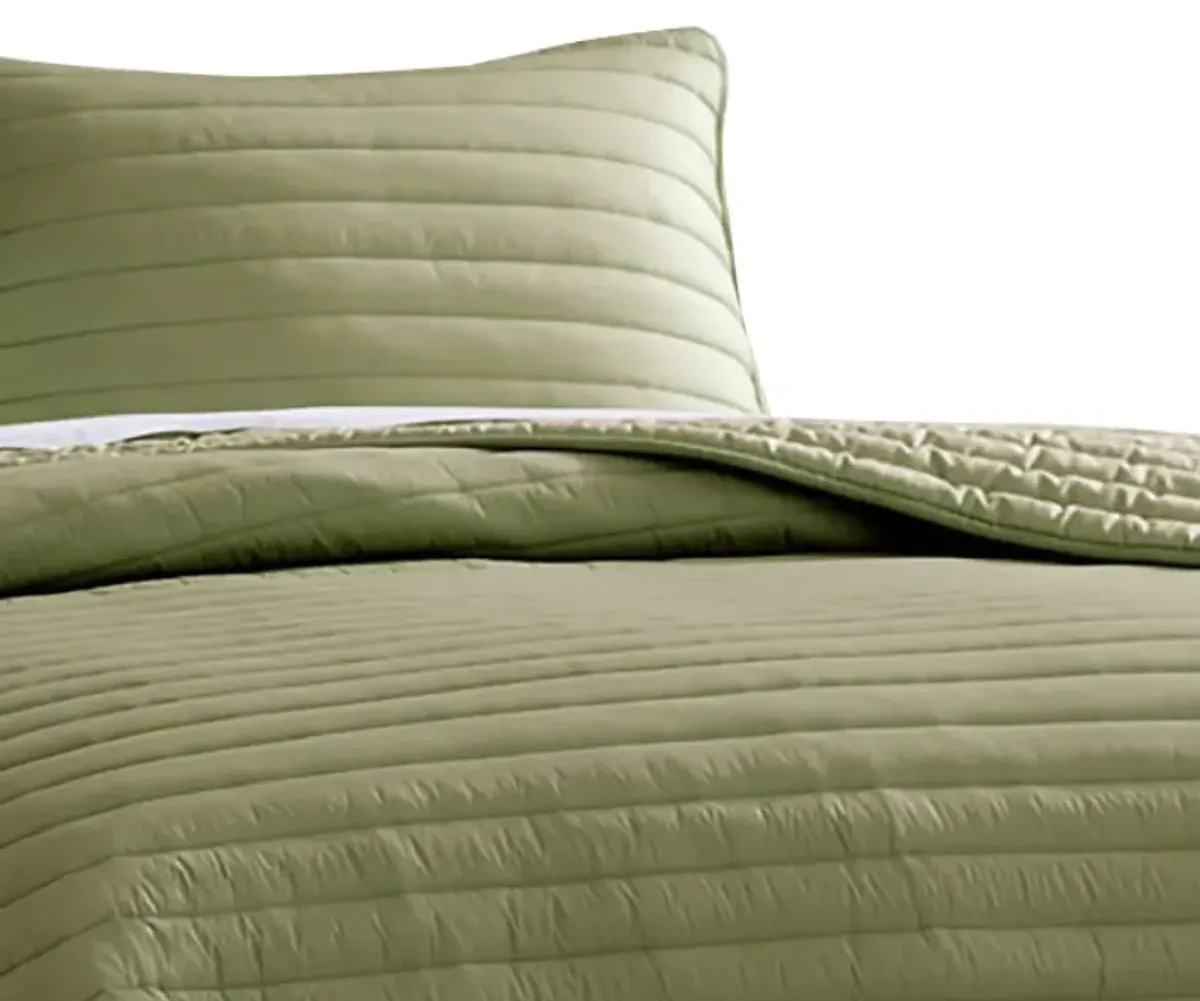 Cabe 3 Piece Queen Comforter Set, Polyester Puffer Channel Quilted, Green - Benzara