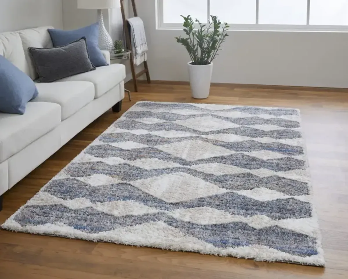 4 X 6 Tan Ivory And Blue chevron Power Loom Stain Resistant Area Rug