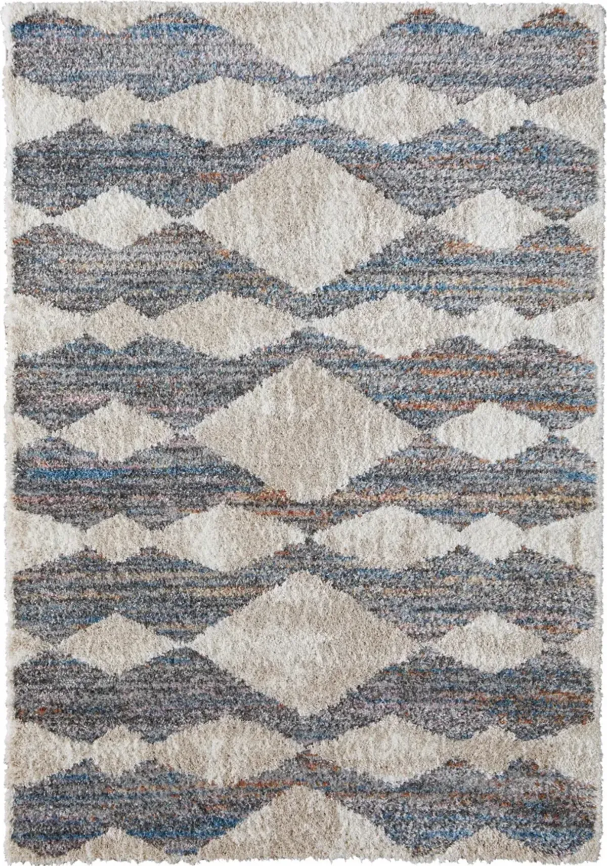 4 X 6 Tan Ivory And Blue chevron Power Loom Stain Resistant Area Rug