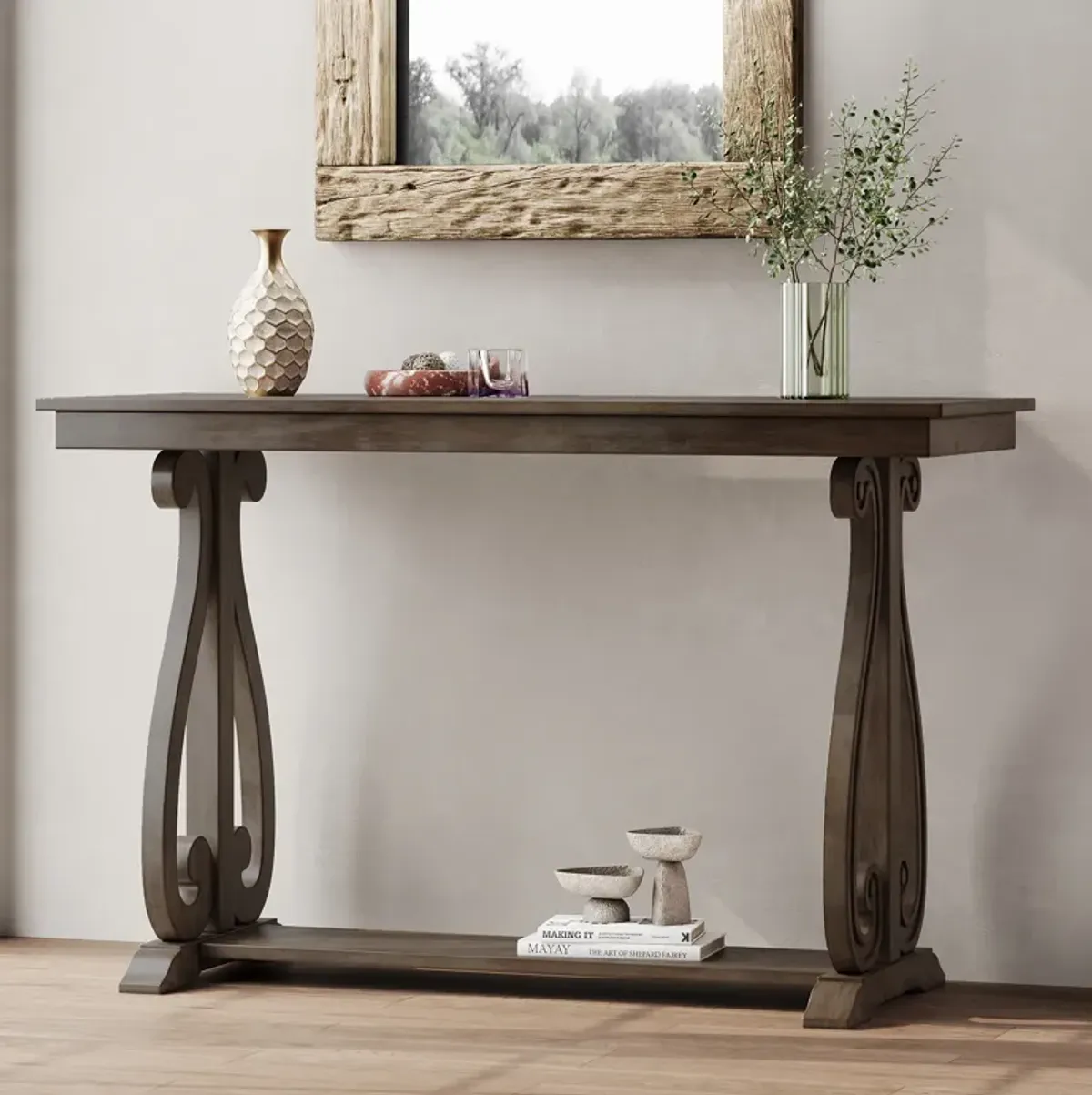 Merax Rustic Vintage Console Table with Open Shelf