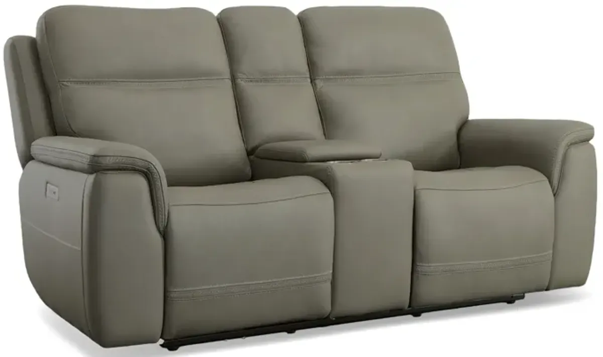 Sawyer Grey Power Reclining Loveseat with Console
