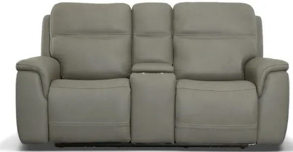 Sawyer Grey Power Reclining Loveseat with Console