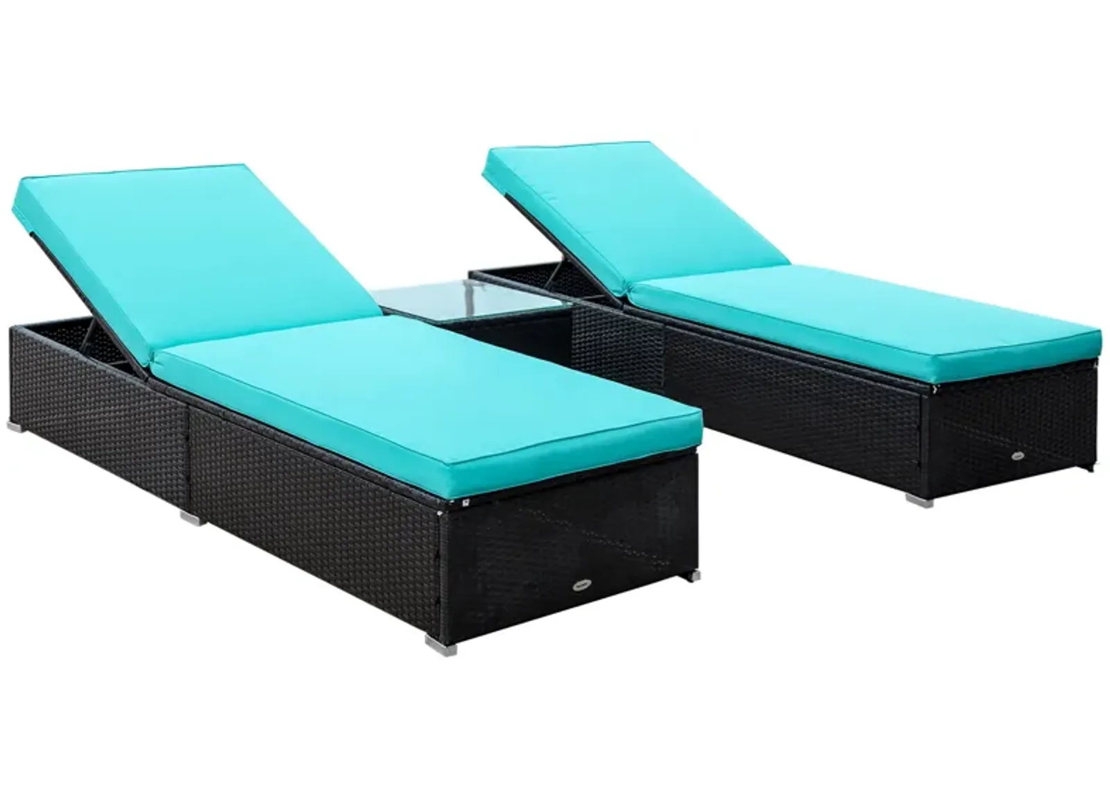 Turquoise Poolside Duo: 2PC Rattan Lounge Chair Set with Table