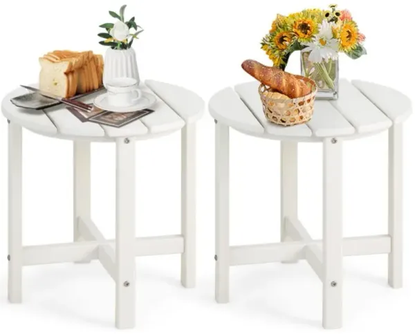 Set of 2 Round Weather-Resistant Adirondack Side Tables for Outdoor Patio or Garden