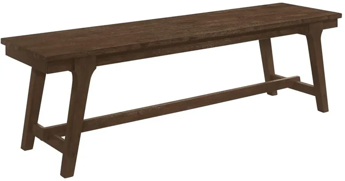 Riza 60 Inch Bench, Wire Brushed, Asian Hardwood, Angled Block Legs, Brown - Benzara