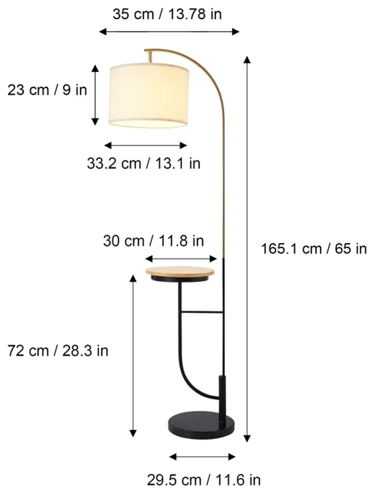 Teamson Home - Danna Arc Floor Lamp with USB Port, Wood Table, Marble Base and White Shade