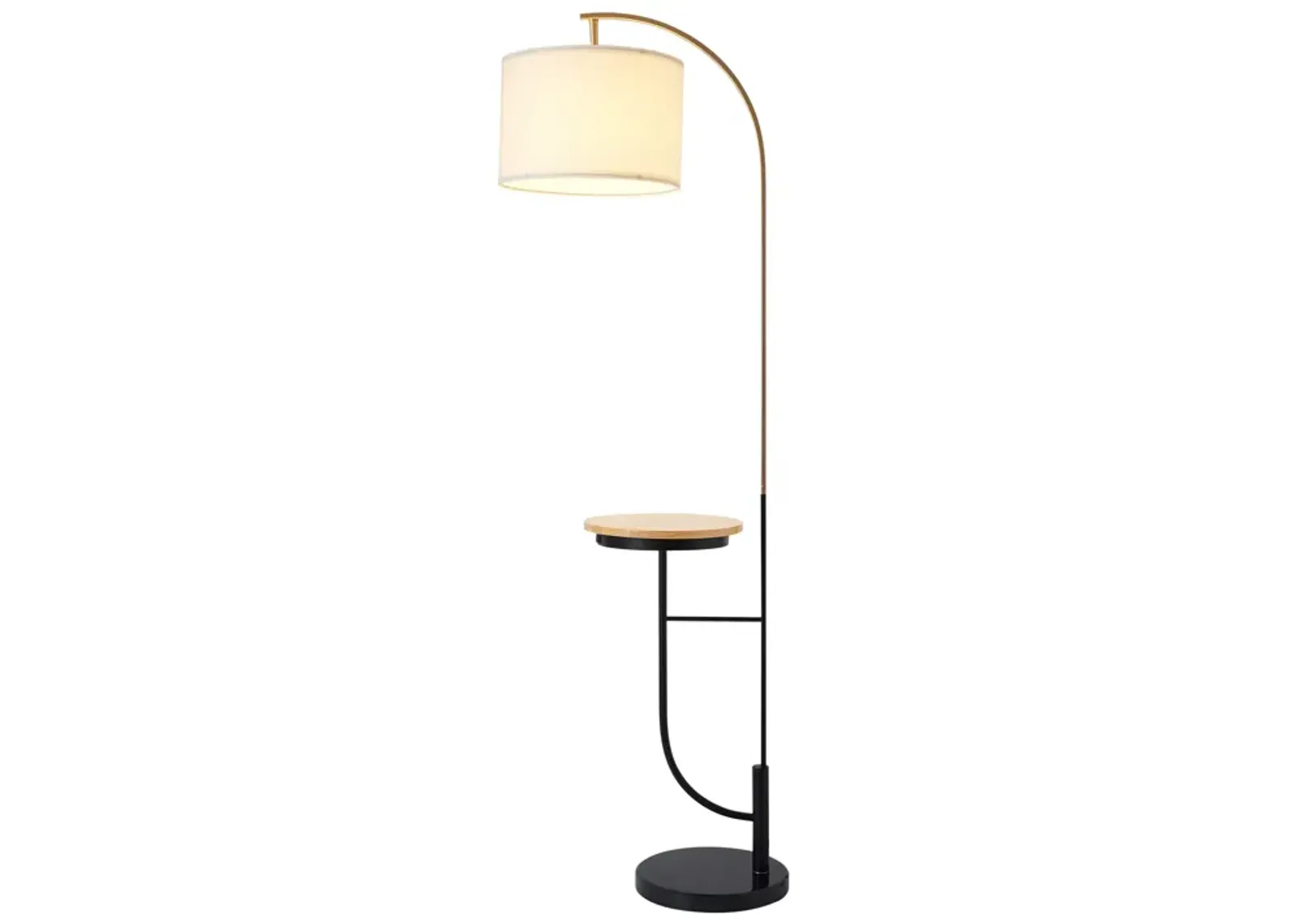 Teamson Home - Danna Arc Floor Lamp with USB Port, Wood Table, Marble Base and White Shade