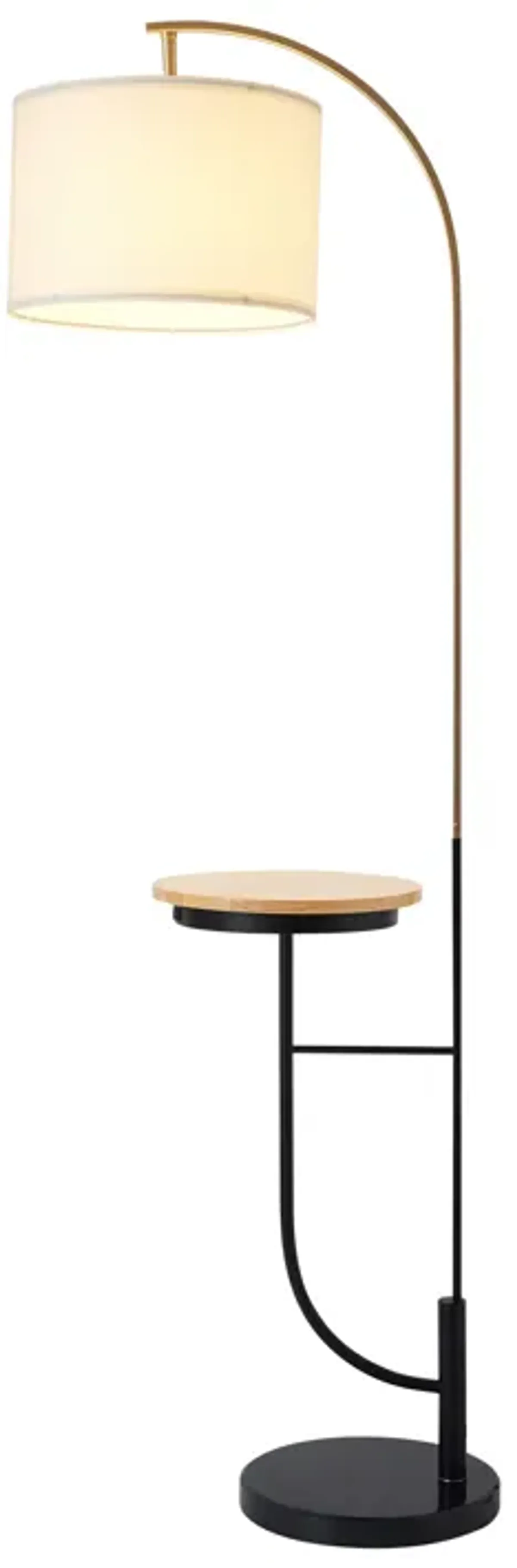 Teamson Home - Danna Arc Floor Lamp with USB Port, Wood Table, Marble Base and White Shade