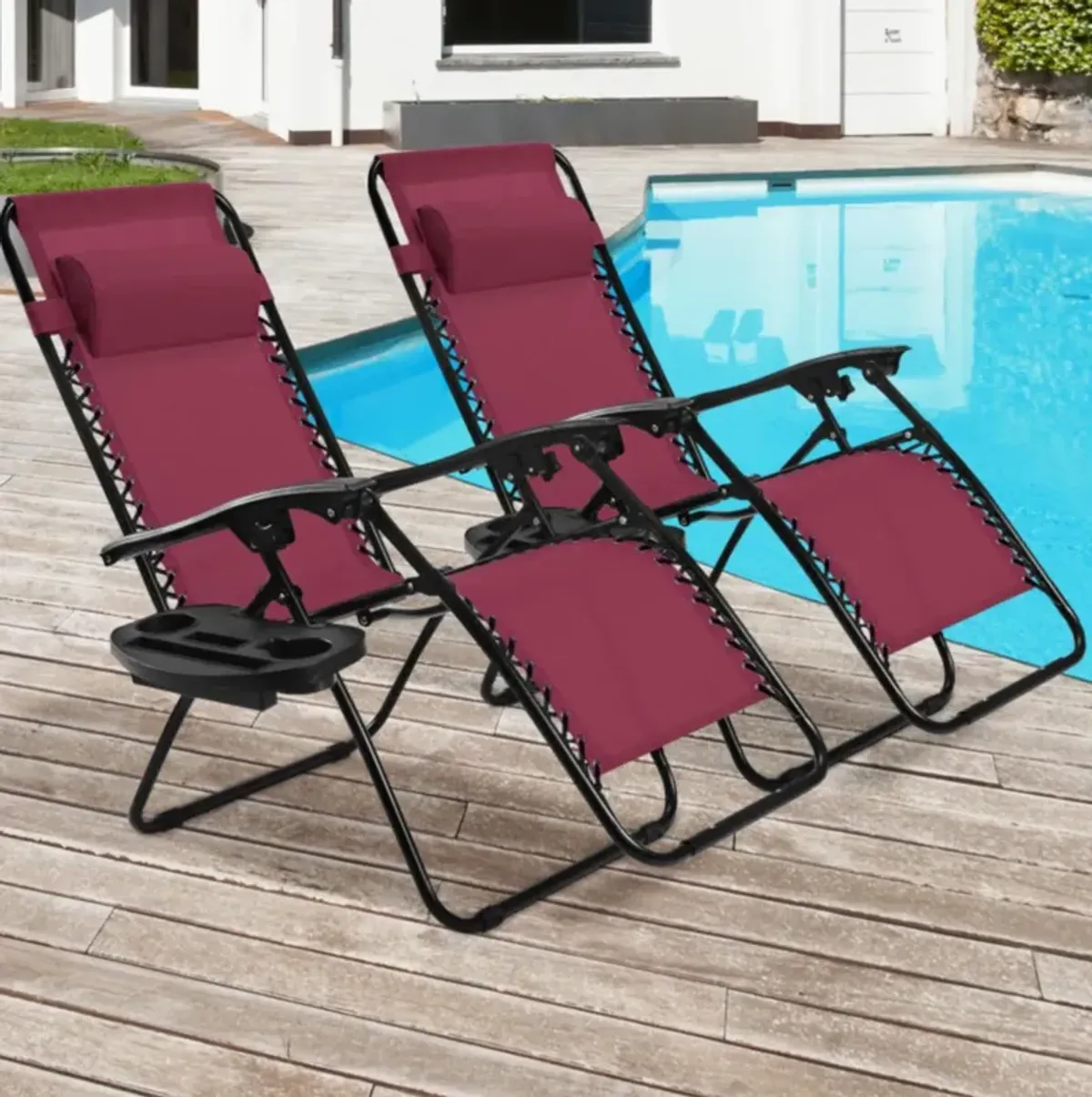 Hivvago 2 Pieces Folding Lounge Chair with Zero Gravity