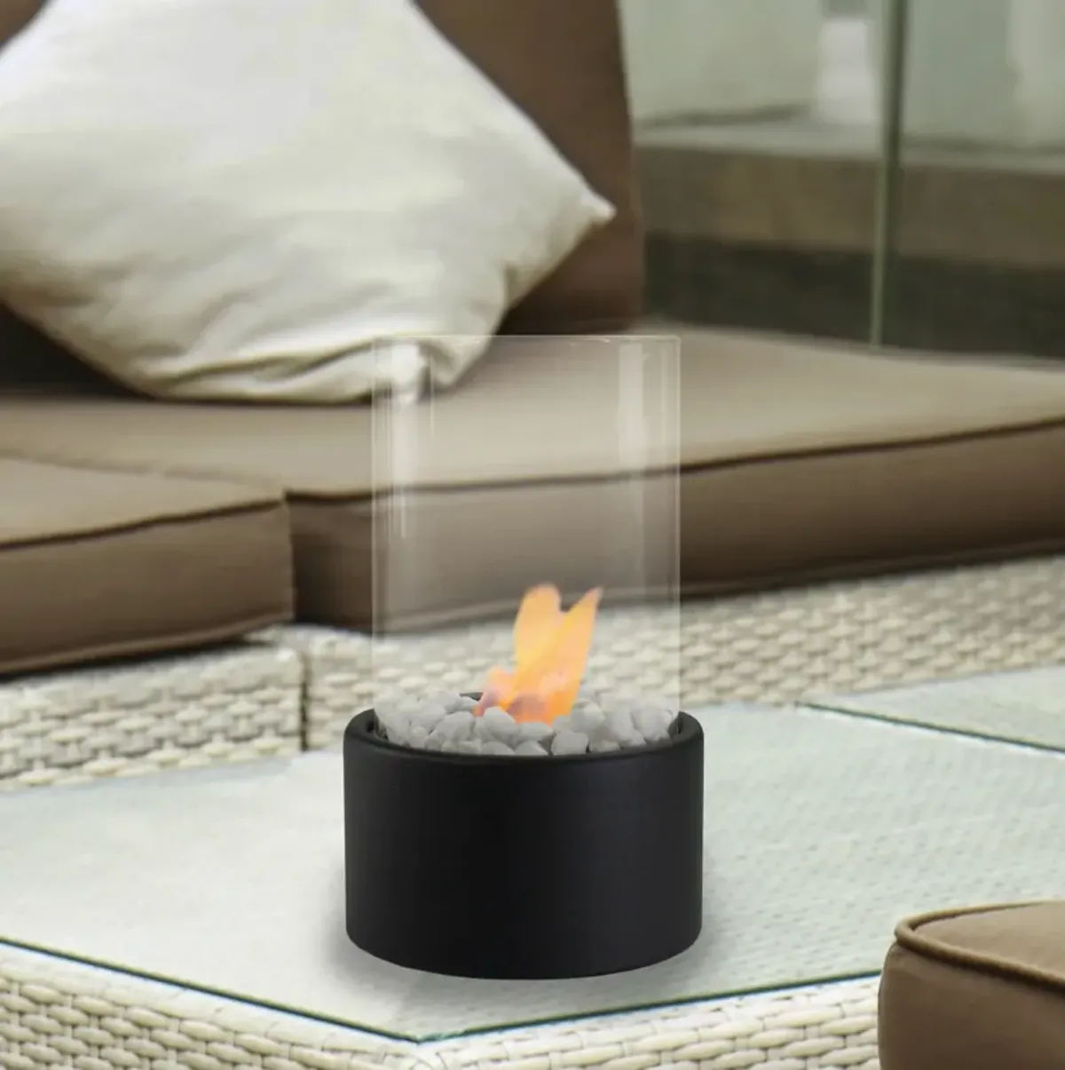 10.5" Bio Ethanol Round Portable Tabletop Fireplace with Base