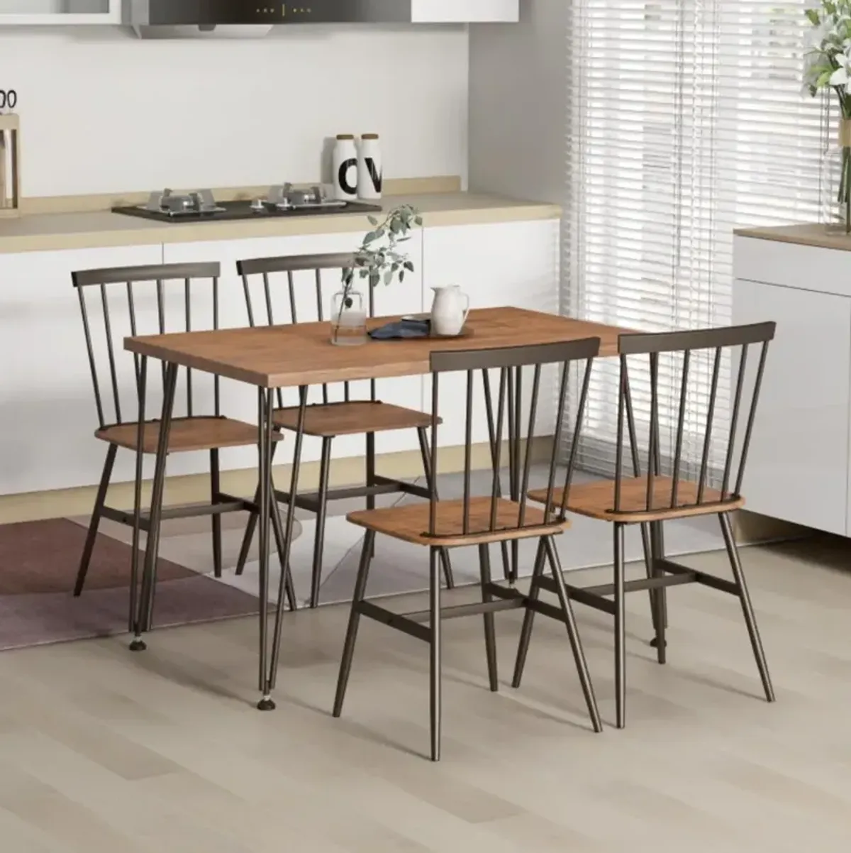 5-Piece Dining Table Set for 4 with 360° Swivel Feet for Small Place