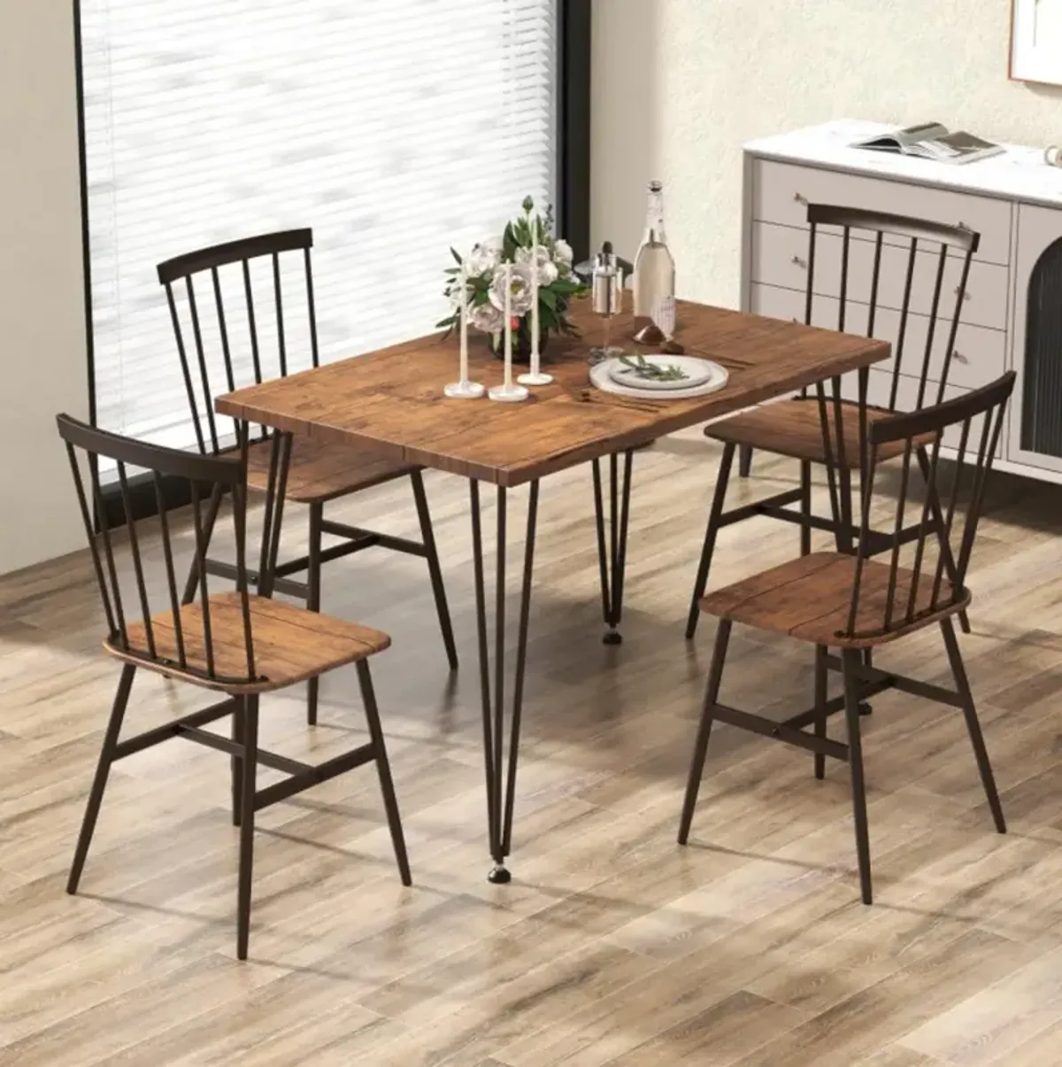 5-Piece Dining Table Set for 4 with 360° Swivel Feet for Small Place