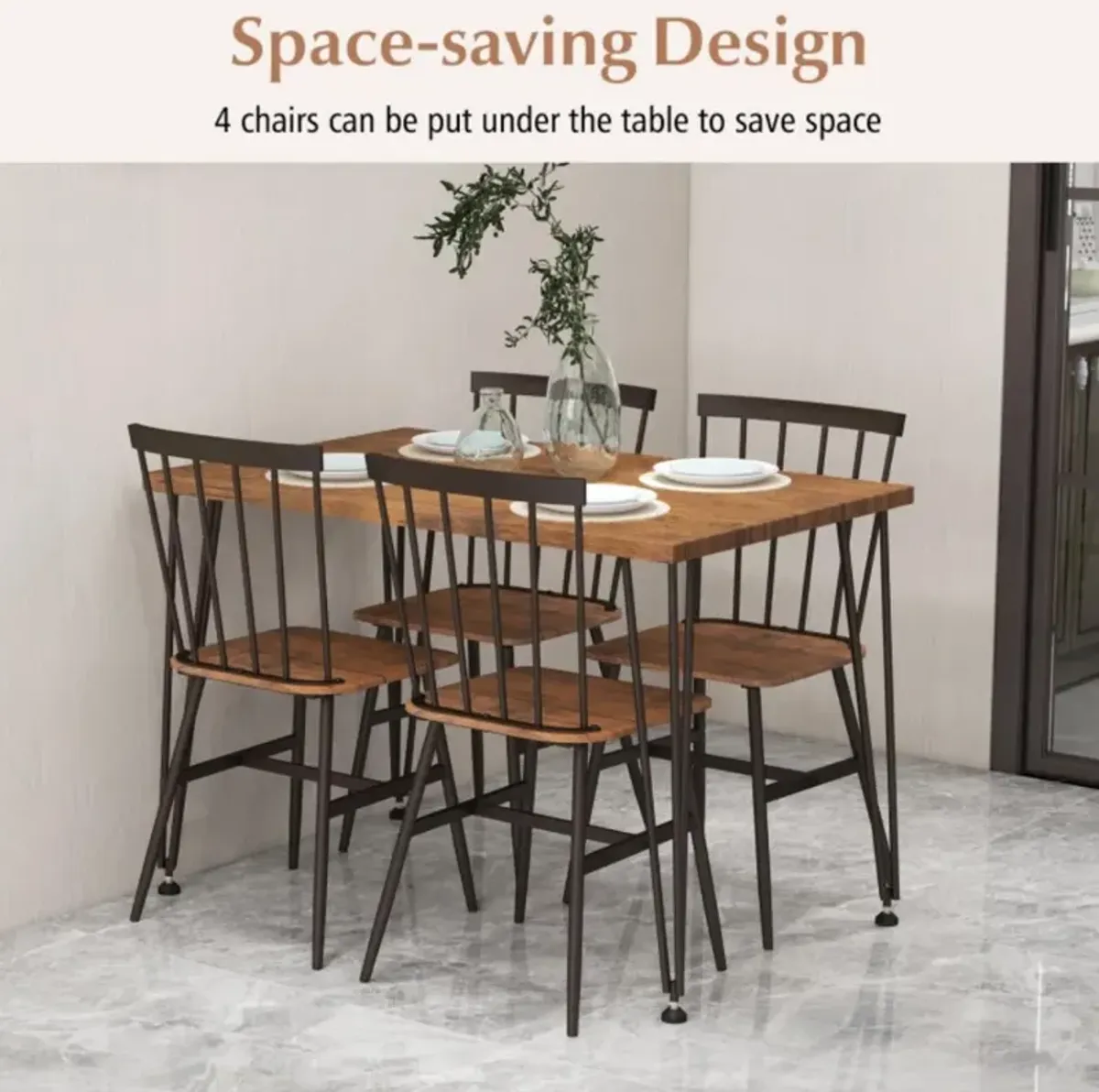 5-Piece Dining Table Set for 4 with 360° Swivel Feet for Small Place